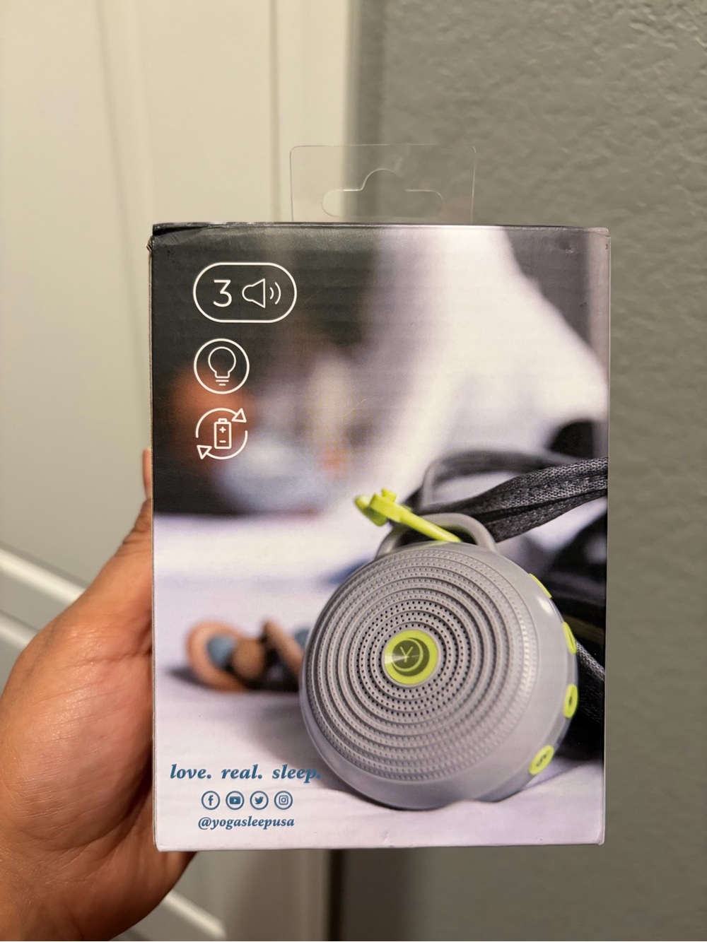 Gray Portable Sound Machine with Green Accents